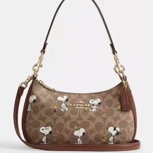 Coach X Peanuts Teri Shoulder Bag In Signature Canvas Snoopy Print, NWT